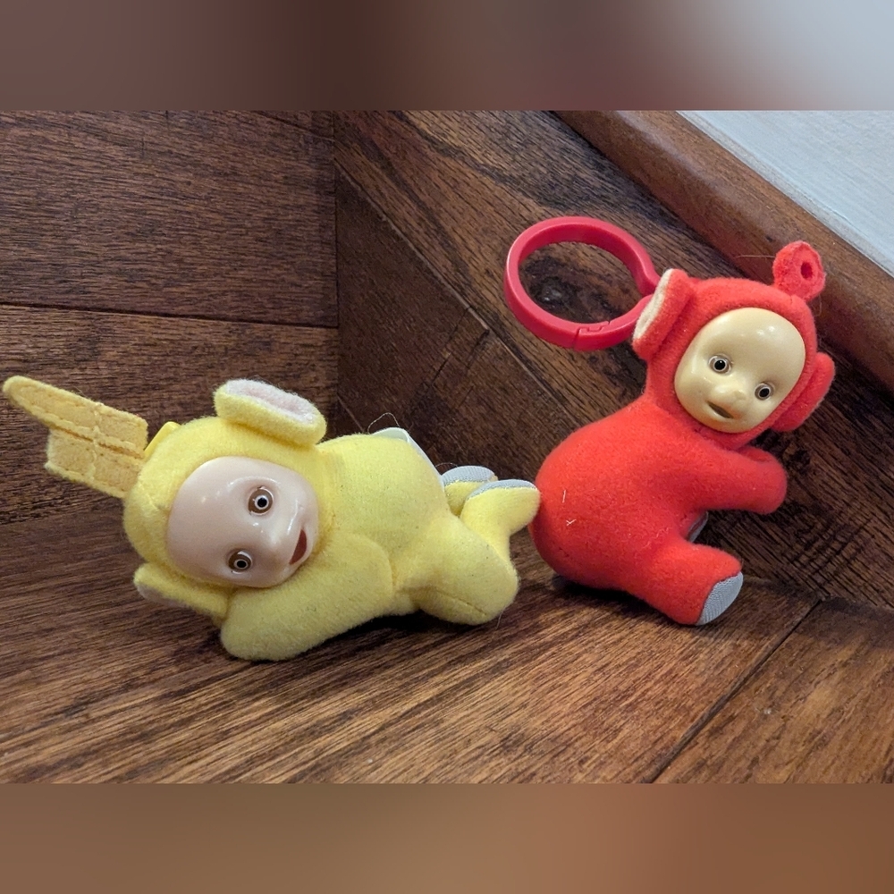 vintage Teletubbies Keychain Backpack 4” Plush Clip Laa Laa & Po Tinky Winky - Picture 2 of 13